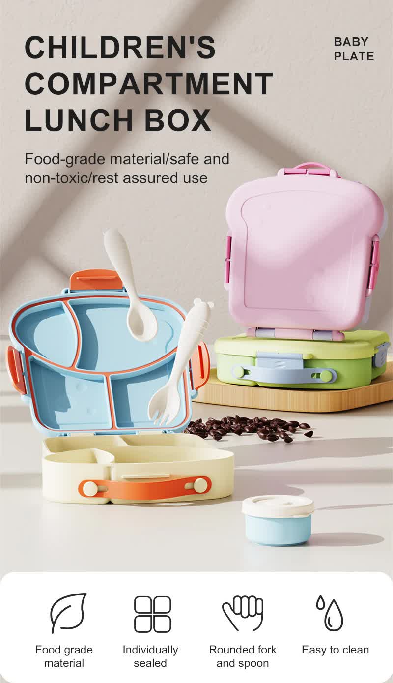 Purple Kids Bento Box with Dividers, Microwave Safe, Leak-Proof Lunch Box with Fork & Spoon - Eco-Friendly PP Plastic, Colorful, Leakproof Food Storage