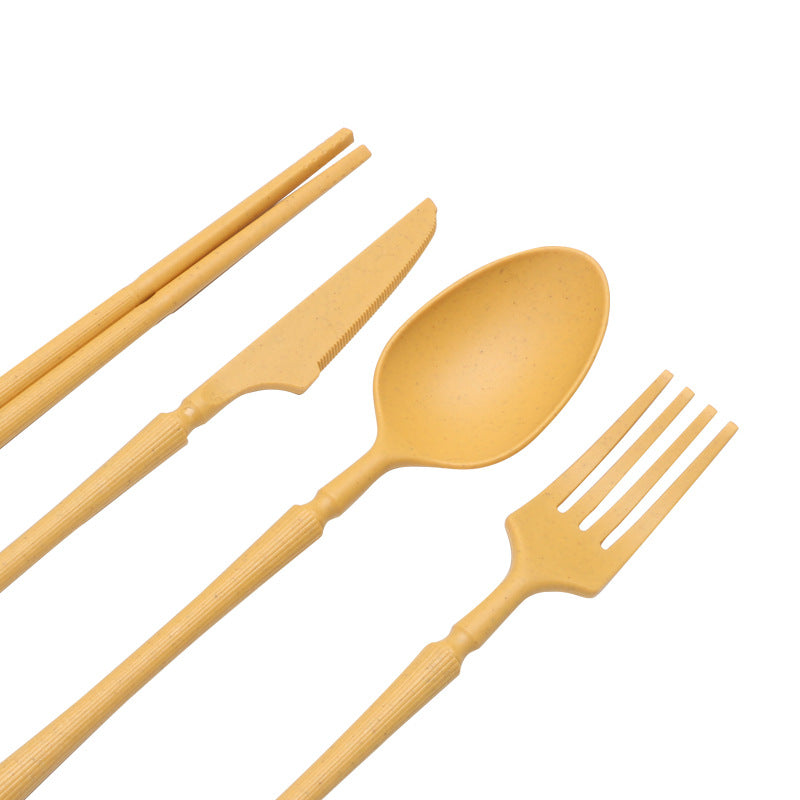Four-person Set Blue Eco-Friendly Wheat Straw Dinnerware Set, Plate, Bowl, Cup & Utensil Set - Lightweight, Reusable, and Durable for Home, School, and Travel