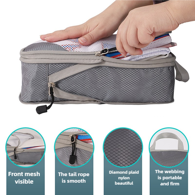 4-piece Set Beige Compression Travel Storage Bags Set, Mesh Travel Organizers for Luggage, Foldable and Space-Saving Packing Cubes
