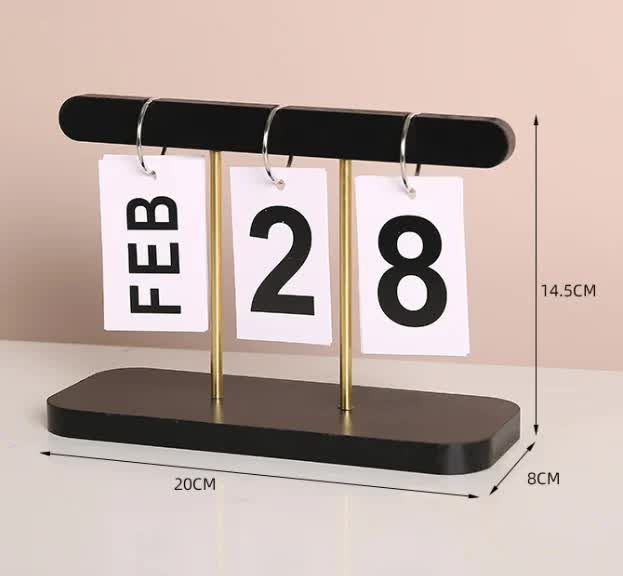 Black Modern Minimalist Wooden Flip Calendar - Stylish Desktop Calendar for Home, Office, and Study Room