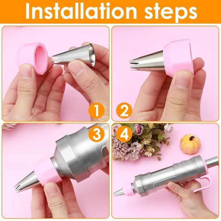 Yellow Cream Piping Gun for Cookie Decorating ??6 Nozzle DIY Set for Baking and Cake Decoration