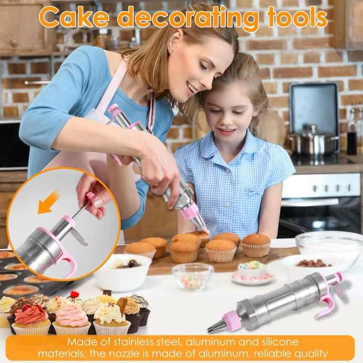 Yellow Cream Piping Gun for Cookie Decorating ??6 Nozzle DIY Set for Baking and Cake Decoration