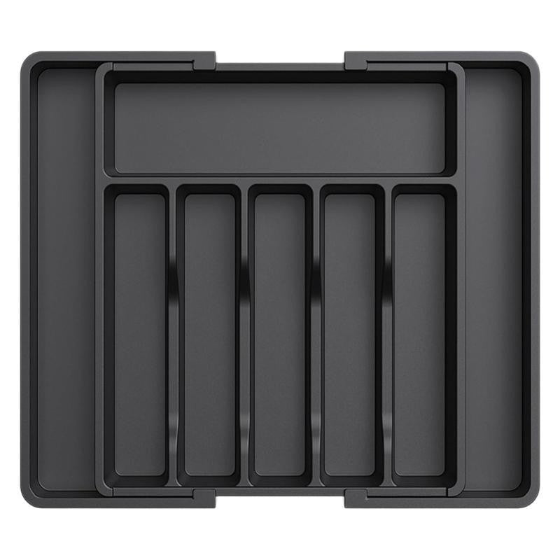 Black Adjustable Polypropylene Kitchen Drawer Organizer ??8 Compartments, Large Capacity, Easy to Clean