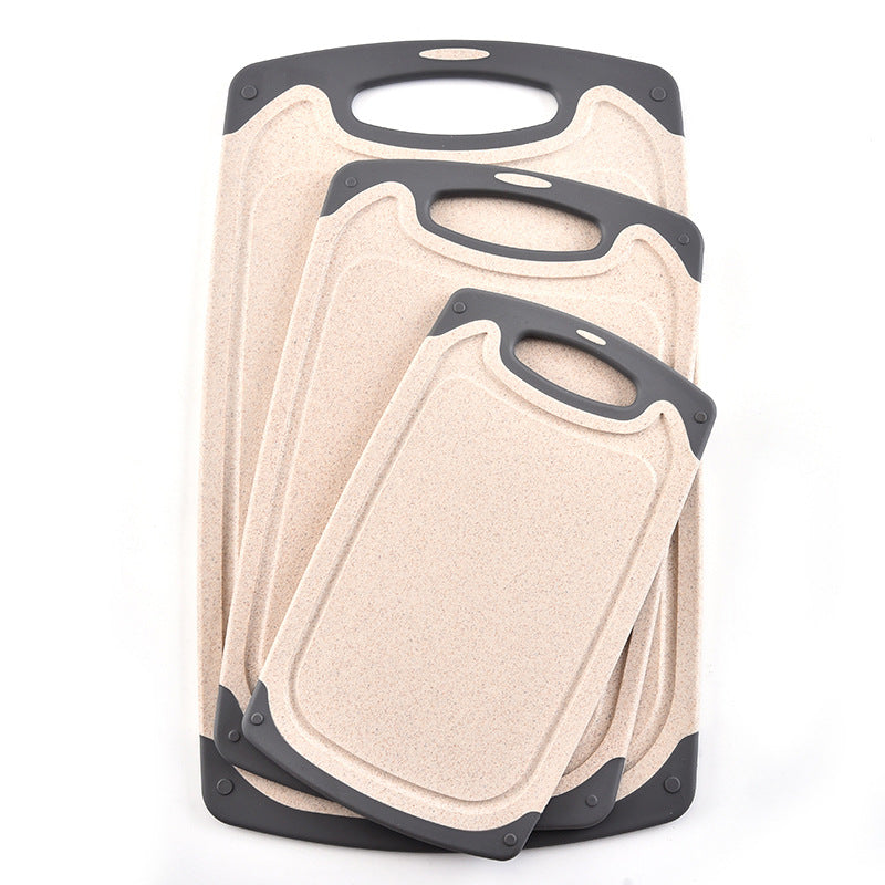 Beige 3-Piece Wheat Straw Cutting Board Set – Non-slip, Groove Design, Plastic Chopping Board for Kitchen Use