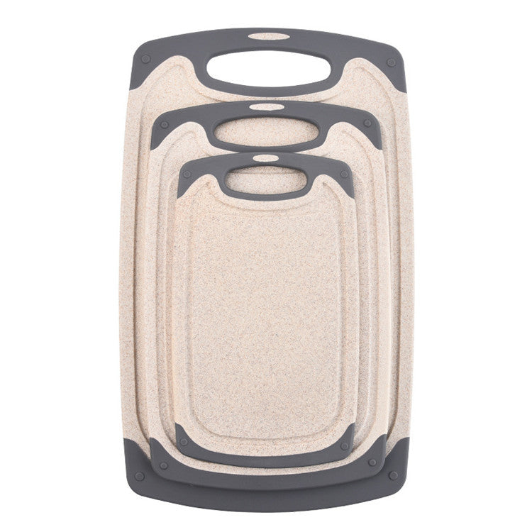 Beige 3-Piece Wheat Straw Cutting Board Set – Non-slip, Groove Design, Plastic Chopping Board for Kitchen Use