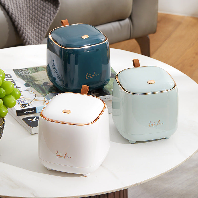 White Portable Tabletop Trash Can with Dual-Layer Design ??Convenient for Desk Organization