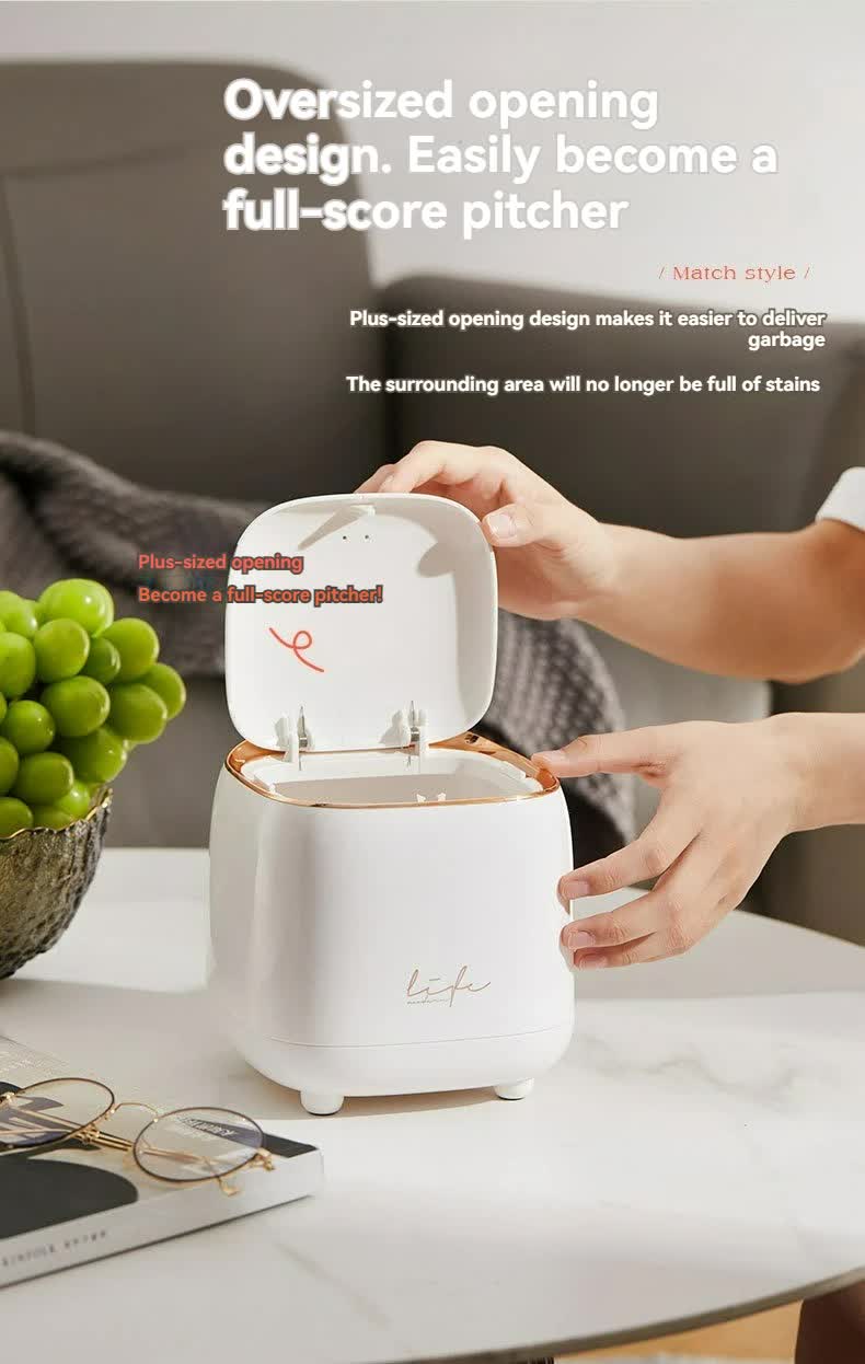 White Portable Tabletop Trash Can with Dual-Layer Design ??Convenient for Desk Organization