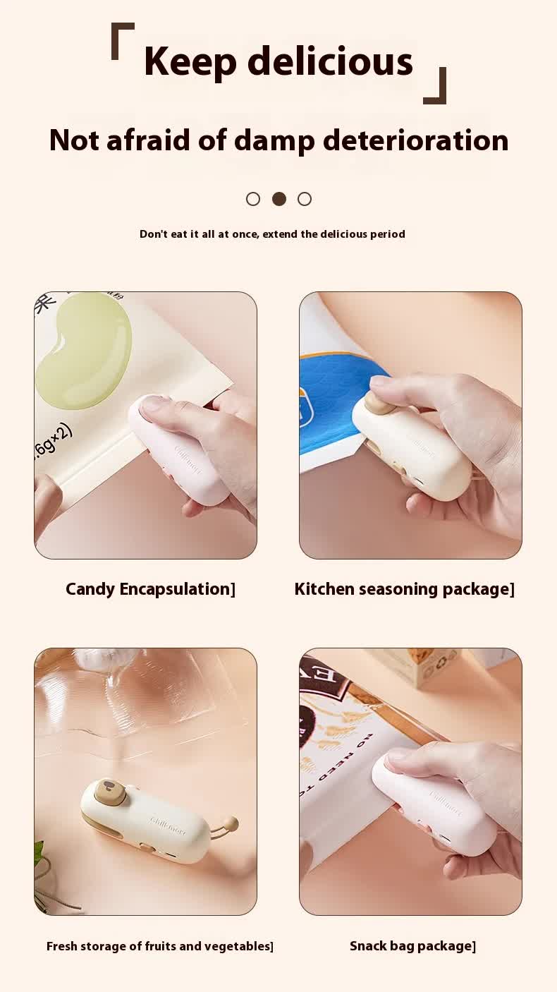 2 Pcs Pink Pig Mini Handheld Heat Sealing Machine for Food Bags – Compact, Portable, USB Rechargeable