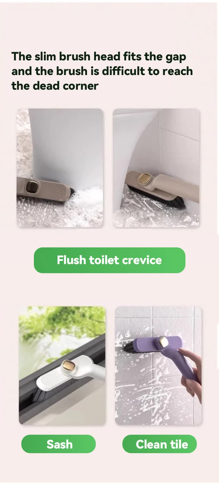 3 Pcs Purple Multi-Function Rotating Gap Cleaning Brush, 2-in-1 Hard Bristle Brush for Bathroom Tiles and Grout Lines