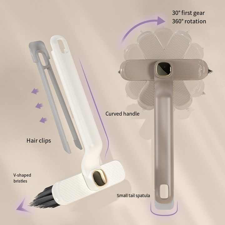 3 Pcs Brown Multi-Function Rotating Gap Cleaning Brush, 2-in-1 Hard Bristle Brush for Bathroom Tiles and Grout Lines