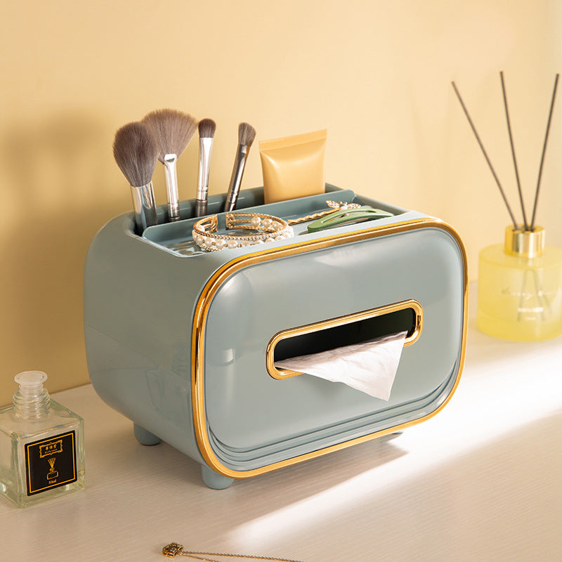Blue PET Luxury Tissue Box ??Multifunctional Desktop Paper Towel Organizer for Home and Living Room