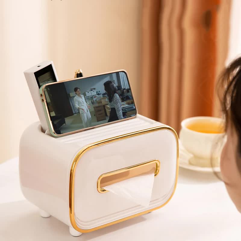 Blue PET Luxury Tissue Box ??Multifunctional Desktop Paper Towel Organizer for Home and Living Room