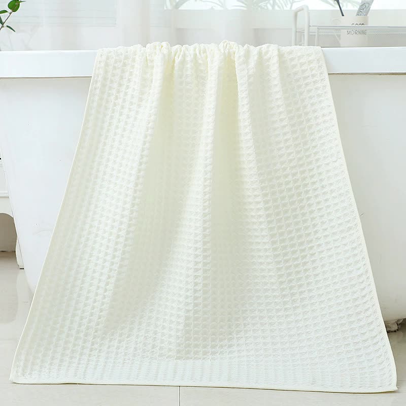 White Luxury Cotton Waffle Bath Towel, Soft, Quick-Drying, Water Absorbent, Unisex, for Home Use