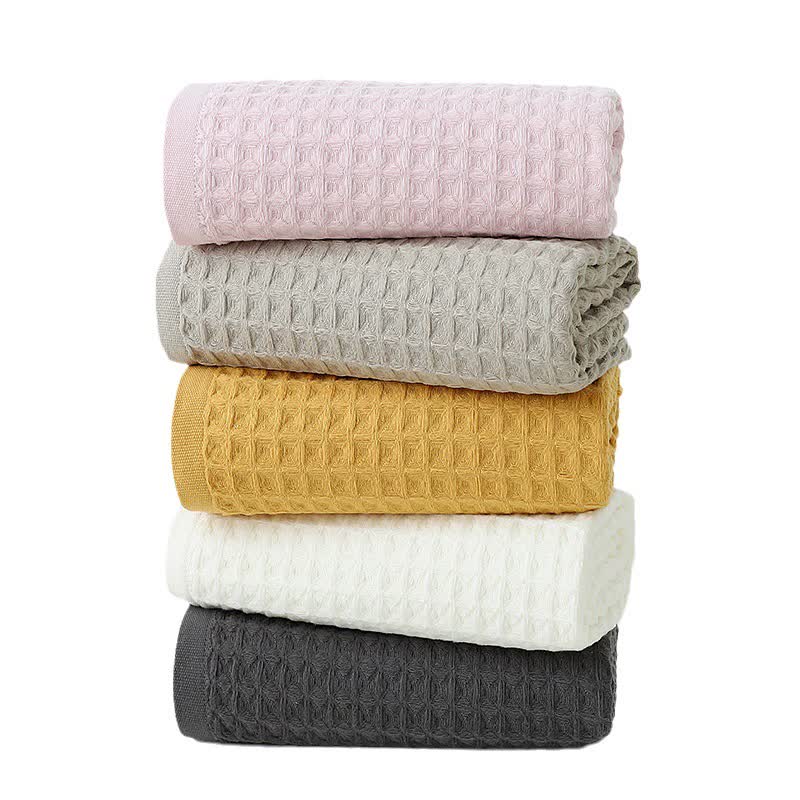 Pink Luxury Cotton Waffle Bath Towel, Soft, Quick-Drying, Water Absorbent, Unisex, for Home Use