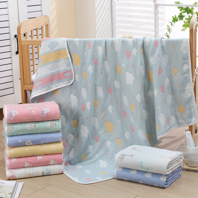 Cyan Clouds, 6-Layer Muslin Baby Blanket - Soft Cotton Bedding for Infants and Toddlers, 110x110cm