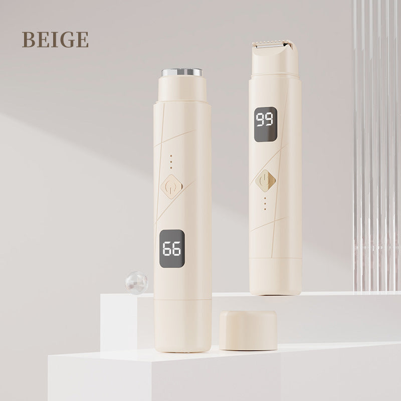 Beige Double-Headed Hair Removal Trimmer - Precision Shaving & Shortening with Type-C Charging
