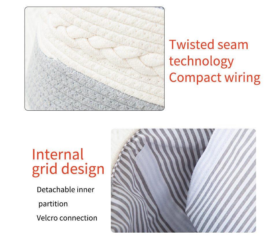 White Stylish Cotton Rope Basket for Clothing & Toys - Woven Storage Organizer, 38x23x18cm