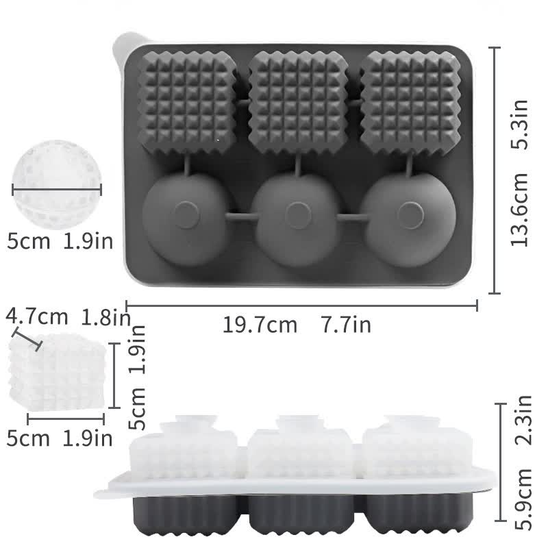 2 PCS Sphere & Square Ice Cube Tray (Green) - Novelty Silicone Ice Maker for Whiskey Cocktails