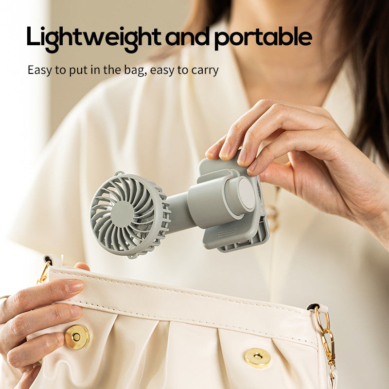 White Portable Multifunctional Clip Fan DQ261 - 1000mAh Battery, 3-Speed, Quiet Cooling for Summer