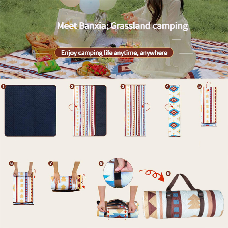 Portable Traditional Pattern Picnic Mat - Lightweight , 200x200cm, with Storage Bag