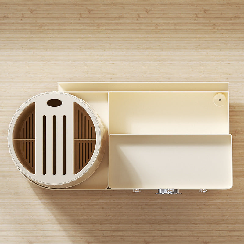 All-in-One Kitchen Countertop Organizer | Rotating Utensil Holder, Knife Block & Spice Rack with Drawer | Cream White