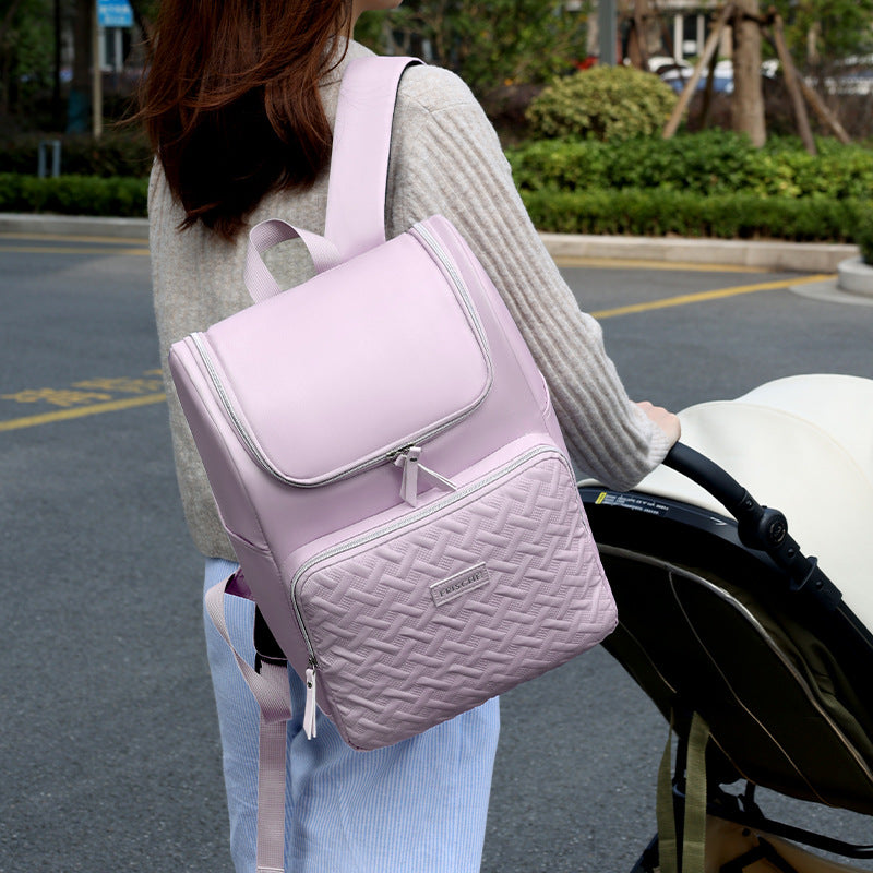 Grey Stylish Quilted Diaper Bag Backpack - Large 17L Capacity Lightweight Nappy Bag for Mum