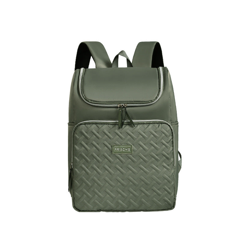 Green Stylish Quilted Diaper Bag Backpack - Large 17L Capacity Lightweight Nappy Bag for Mum