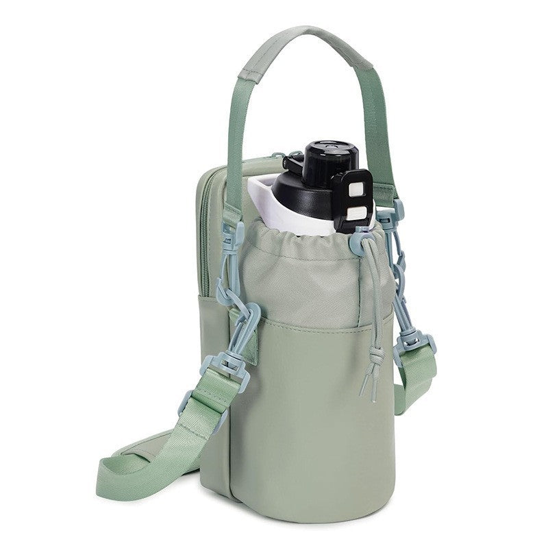 Green Stylish Water Bottle Carrier Bag with Phone Pocket, Key Clip & Adjustable Strap - Crossbody Sling Holder