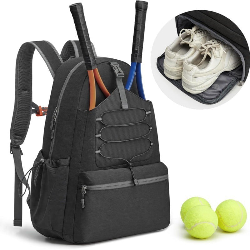 Black Lightweight Water Resistant Tennis Backpack - Multi-Pocket Sports Bag for Rackets, Balls & Gear