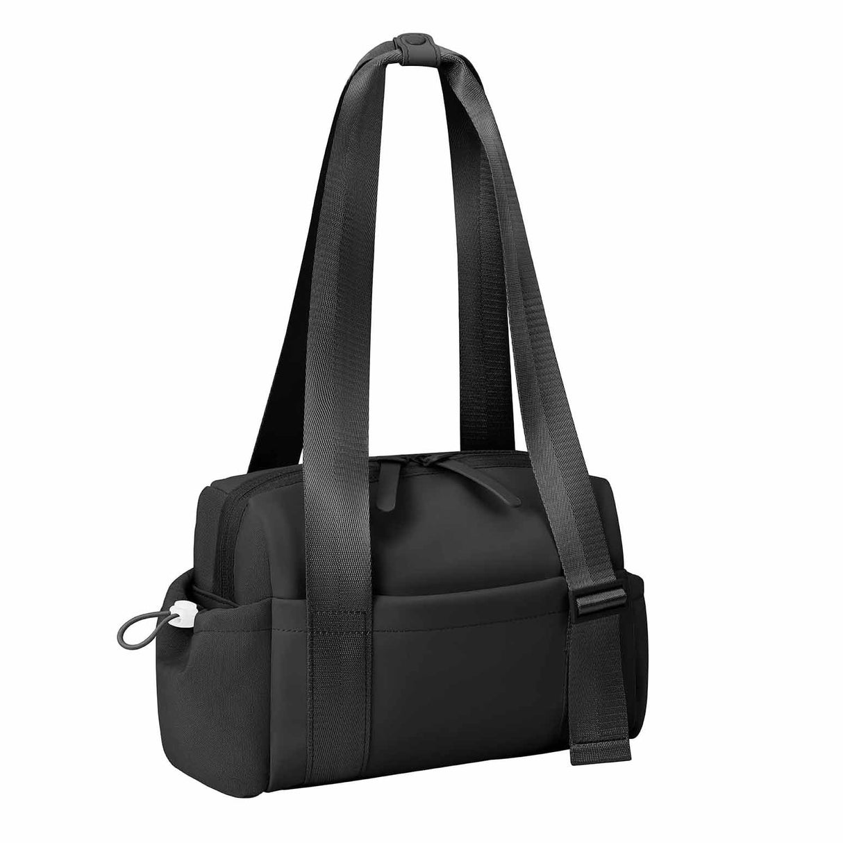 Stylish Black Mini Gym Bag & Travel Tote - Compact Duffel with Wet Pocket, Luggage Sleeve & Multiple Compartments
