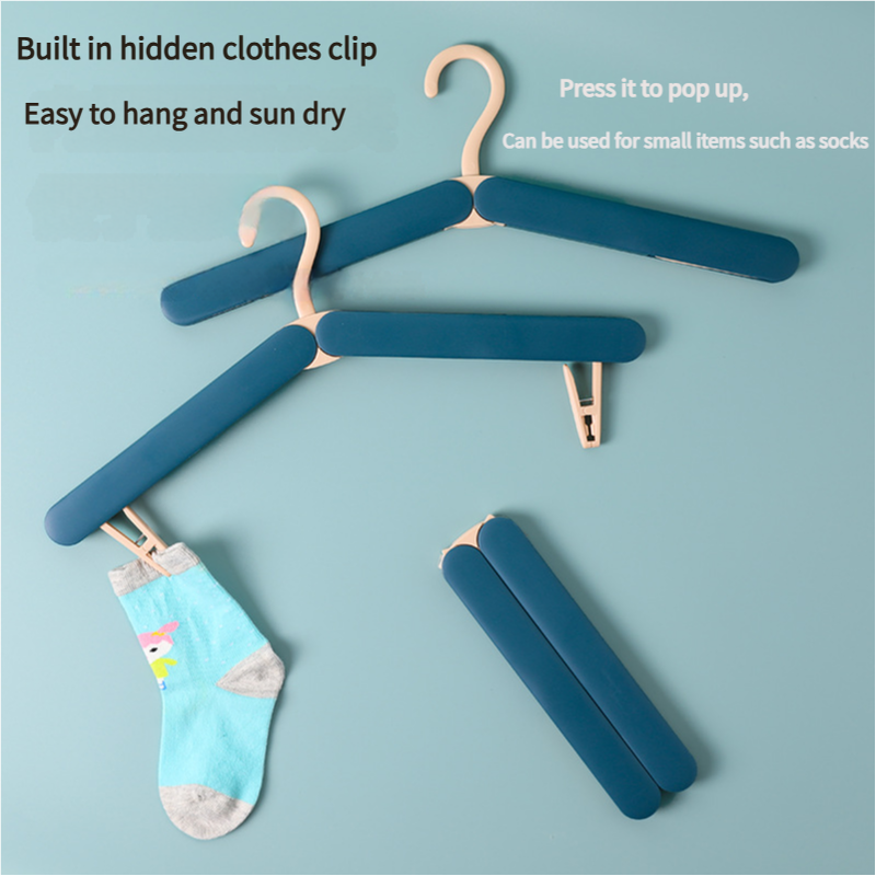 2PCS White Portable Travel Hanger with Hidden Clips - Lightweight Folding Clothes Hanger for Socks and Small Items