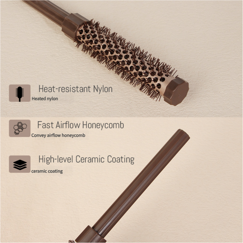 Fluffy Round Hair Brush Set #11 #13 #16 - Volumizing Ceramic Styling Tools for Salon-Perfect Blowouts