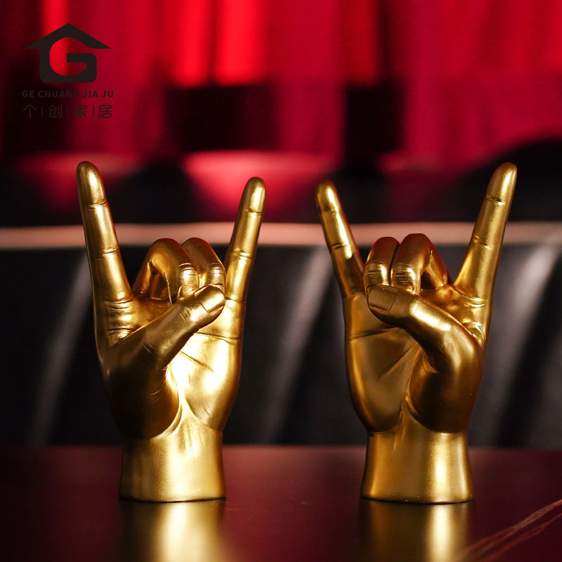 Gold Left Hand Resin Rock and Roll Hand Figurine - Stylish Desk and Living Room Decor