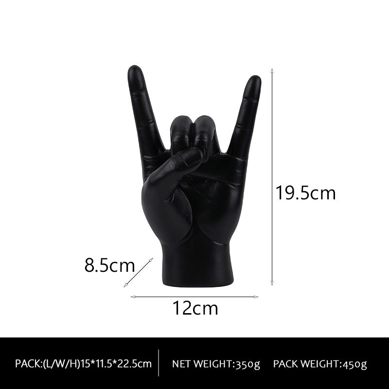 Black Left Hand Resin Rock and Roll Hand Figurine - Stylish Desk and Living Room Decor