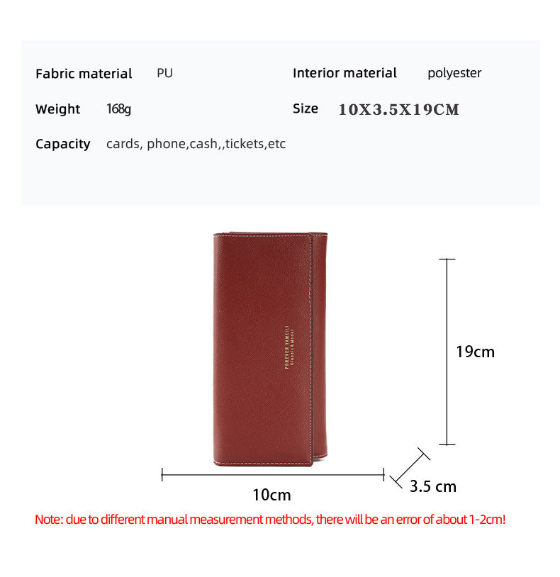 Deep Red PU Slim Wallet with Polyester Interior - Stylish Clutch for Cards and Cash