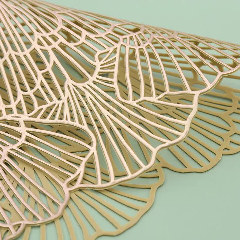 Gold Elegant Floral PVC Placemats - Set of 8, Durable & Stylish Table Mats (38cm)