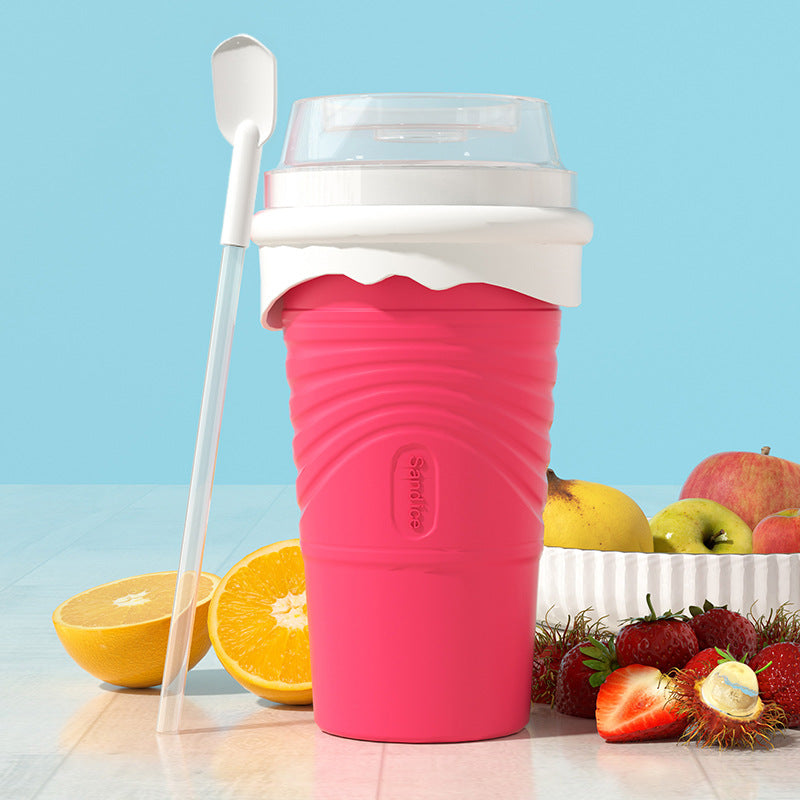 Rose Red Cool Summer Slushie Cup - 500ml Quick-Freeze Smoothie Maker with Straw