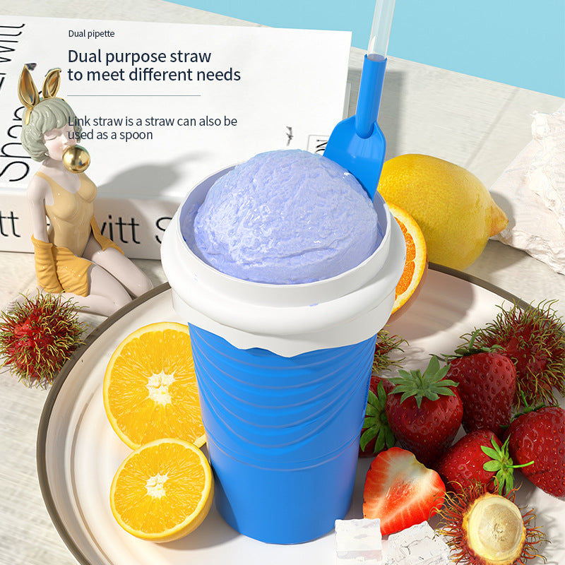 Rose Red Cool Summer Slushie Cup - 500ml Quick-Freeze Smoothie Maker with Straw