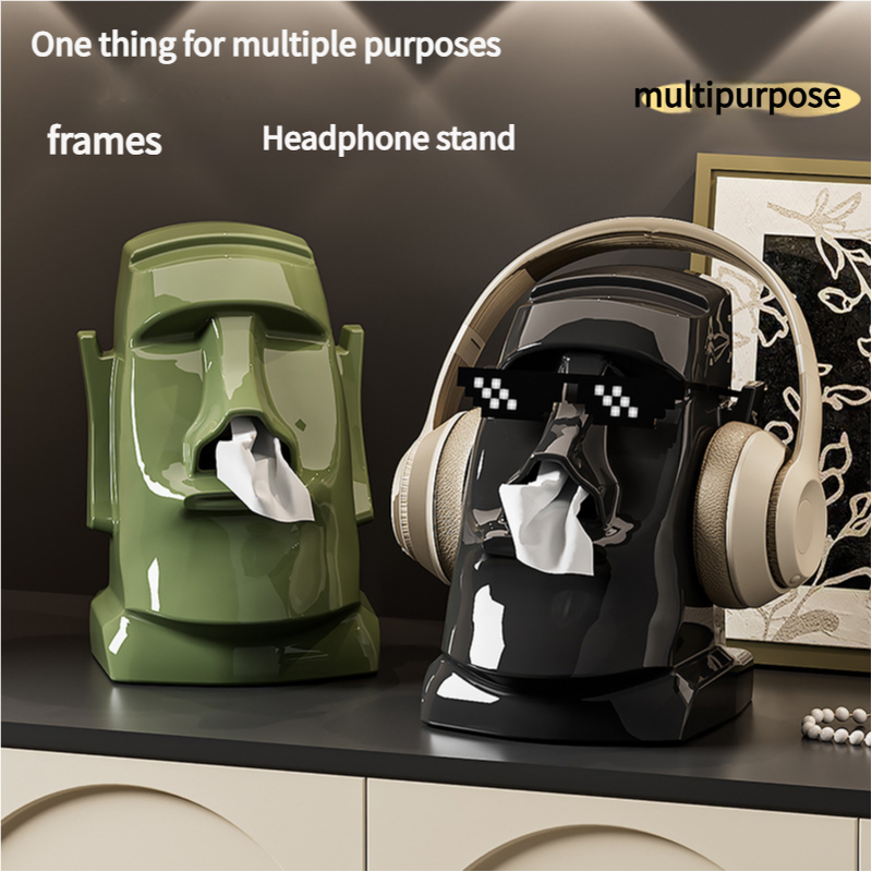 Cream White Versatile Desktop Headphone Stand & Tissue Box (23.5x17x14.5cm)