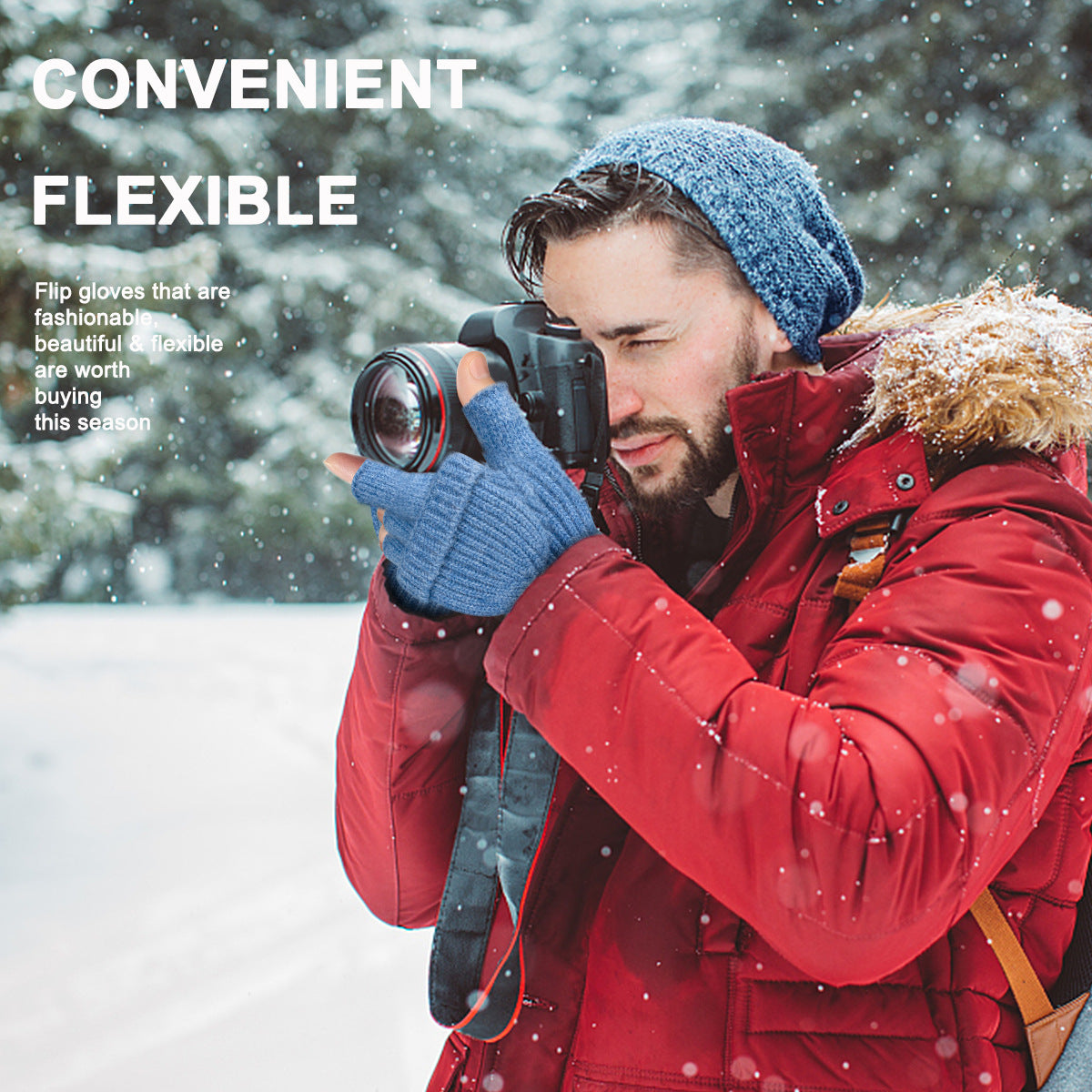 Wine Red Winter Convertible Mittens - Warm Knitted 2-in-1 Fingerless Gloves with Flip Top Cover for Cold Weather