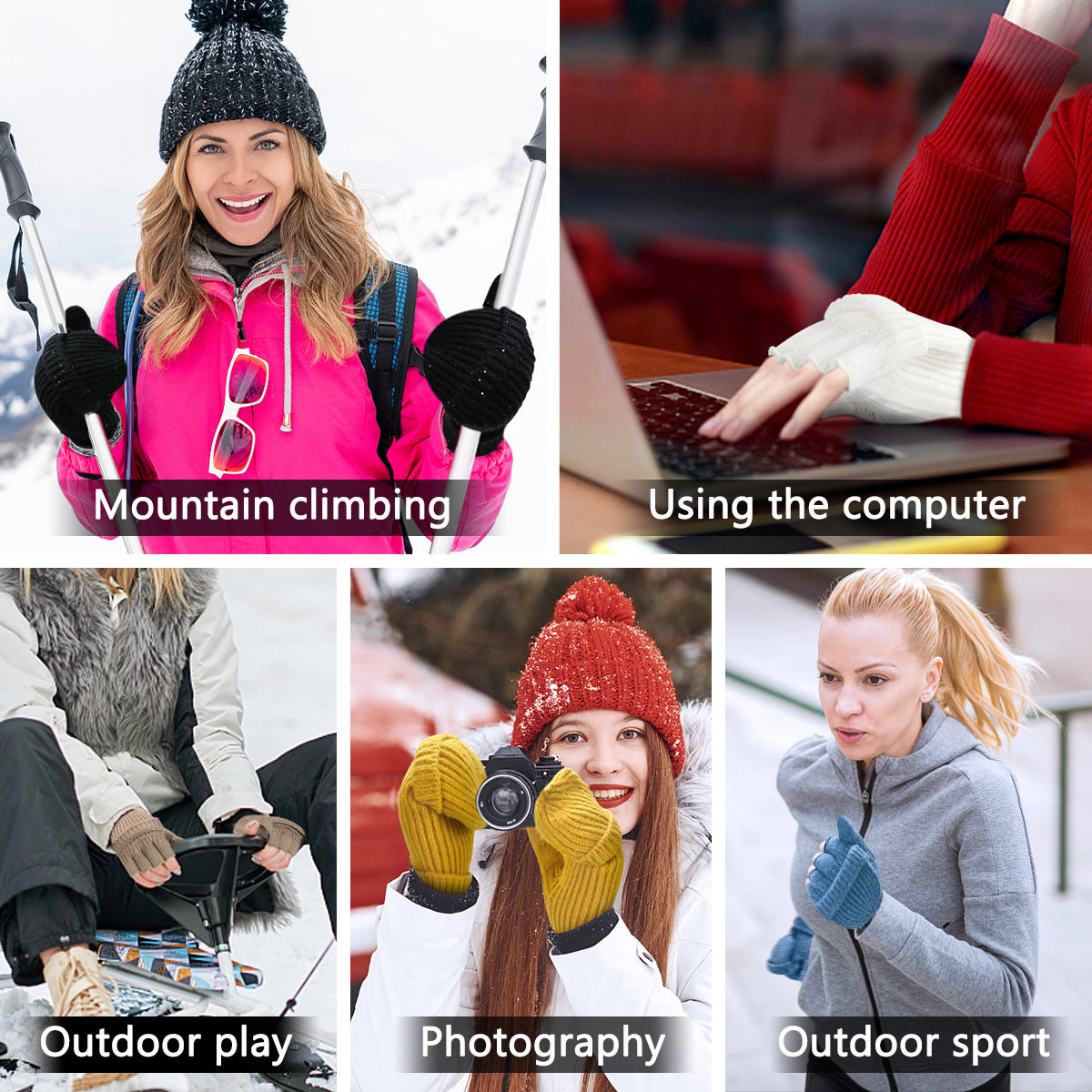 Pink Winter Convertible Mittens - Warm Knitted 2-in-1 Fingerless Gloves with Flip Top Cover for Cold