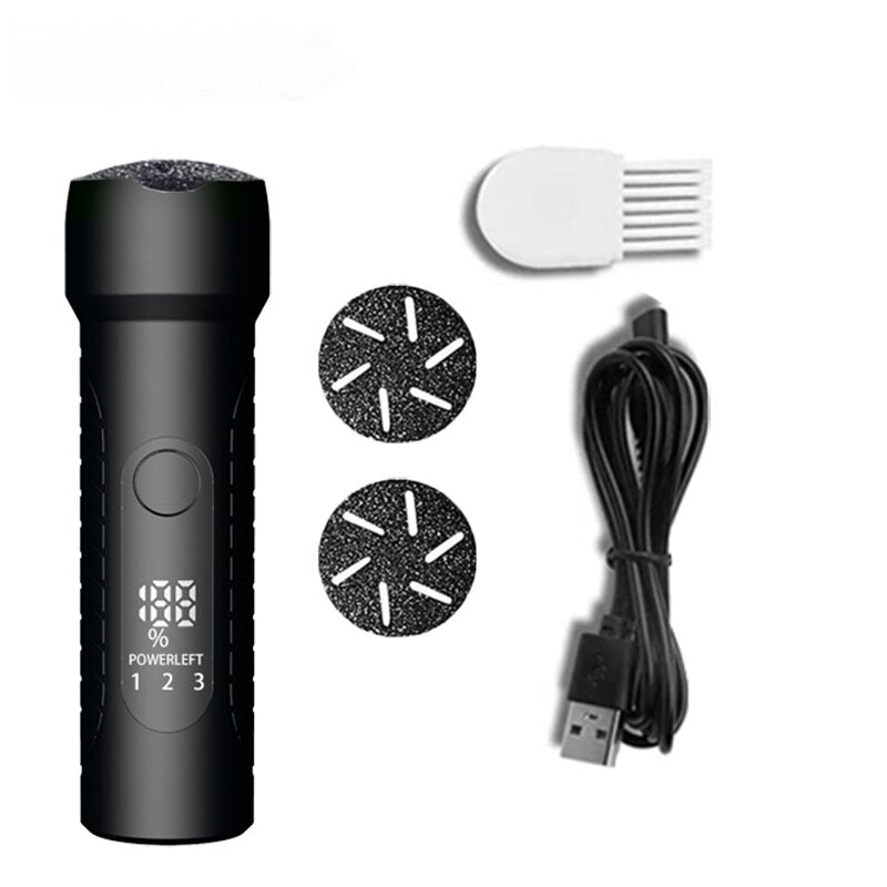 Black Waterproof Electric Foot File with LED Display - Rechargeable Callus Remover