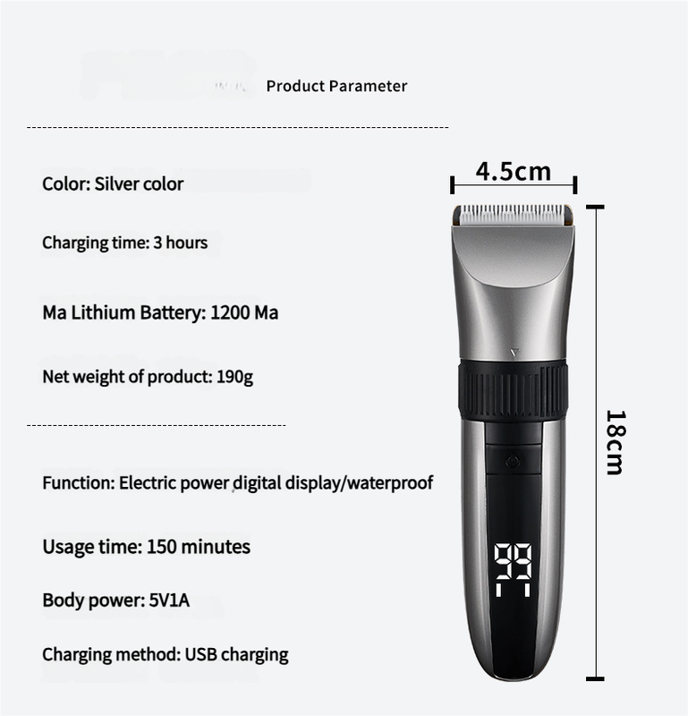 Cordless Electric Hair Clipper with LED Display - 8 colourful Adjustable Lengths