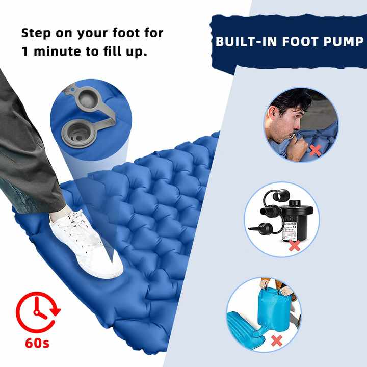 Orange Portable Outdoor Inflatable Mat - Foot-Operated Camping Sleeping Pad