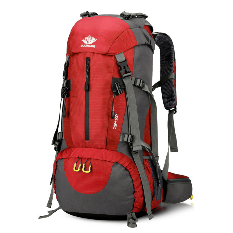 Red 36-55L Outdoor Hiking Backpack - Durable Water Resistant Travel Bag for Trekking, Camping, and Adventure
