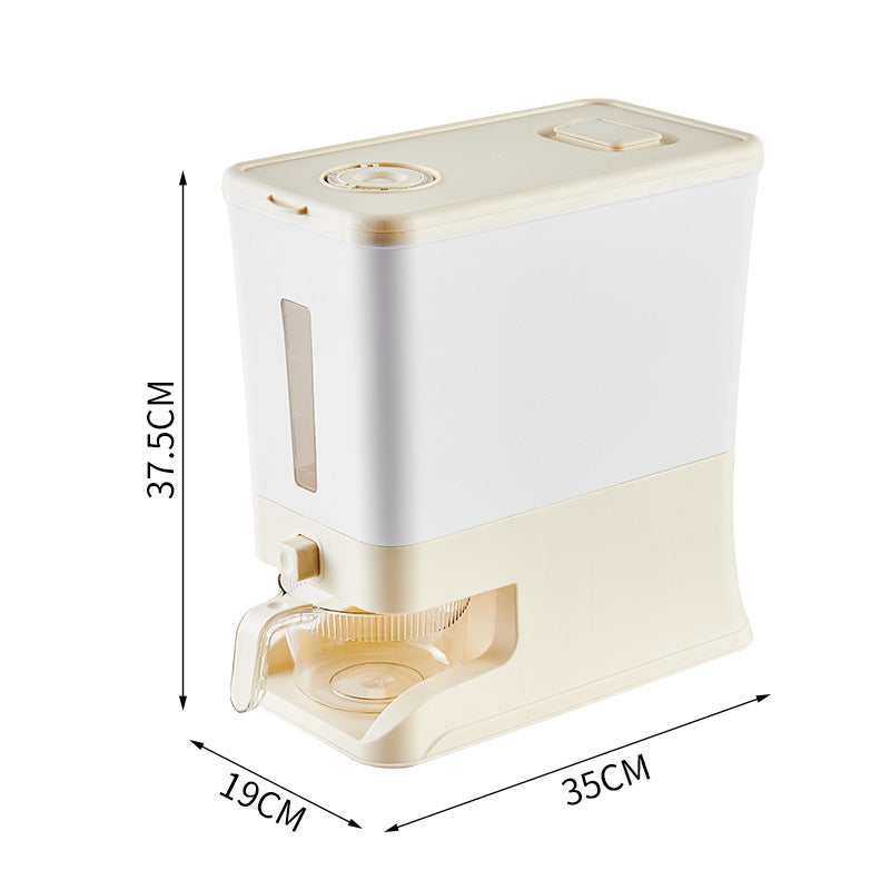 Regular Cream White Smart Kitchen Rice Dispenser - Automatic Press-Style Rice Storage Bin