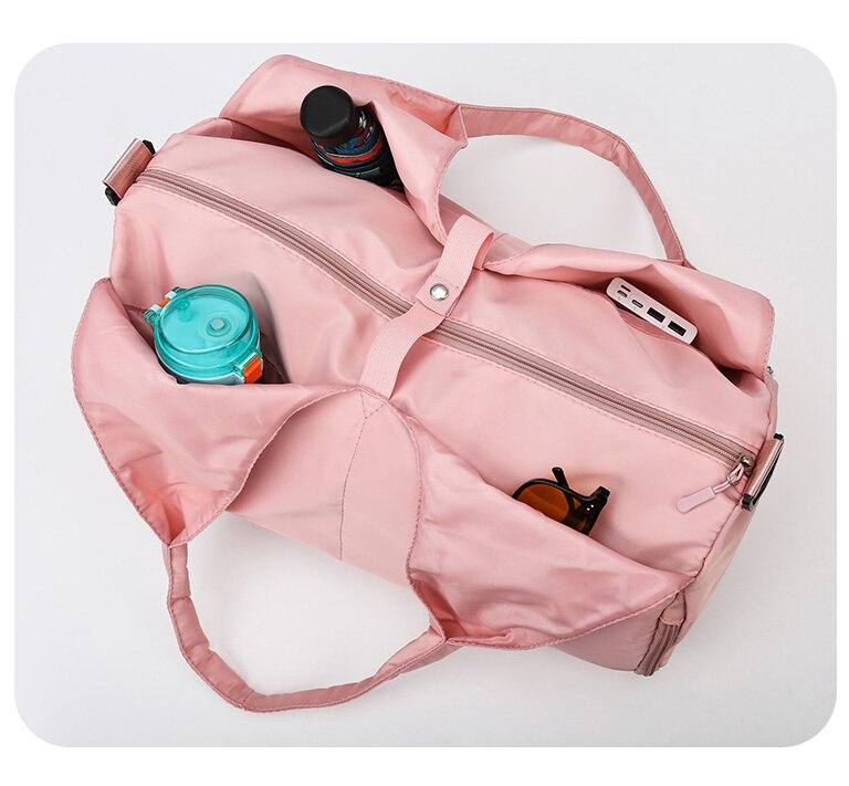 Pink Stylish Women's Travel Bag - Large-Capacity Fitness & Yoga Bag with Separate Shoe Compartment
