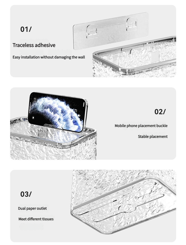 2PCS Stylish Double-Layer Transparent Grey Wave-Textured Tissue Box Holder - Stylish Bathroom Storage