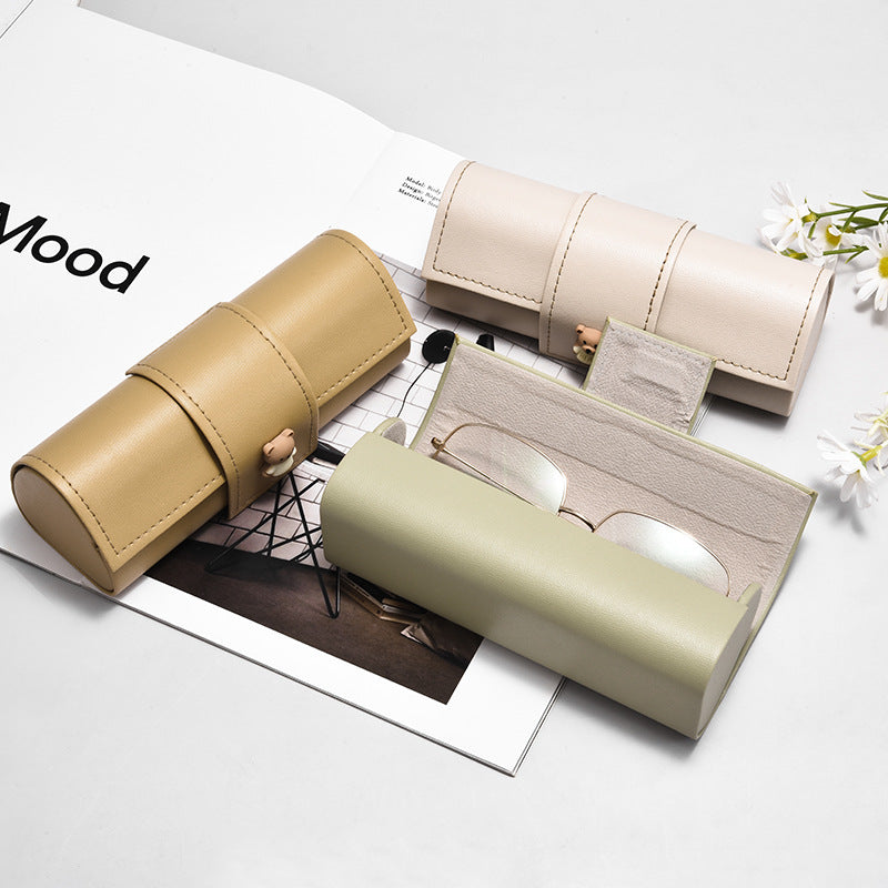 3 PCS Cute Bear PU Leather Glasses Case Large Capacity - Portable Protective Sunglasses Holder for Big Frames - Grey Eyewear Storage Box