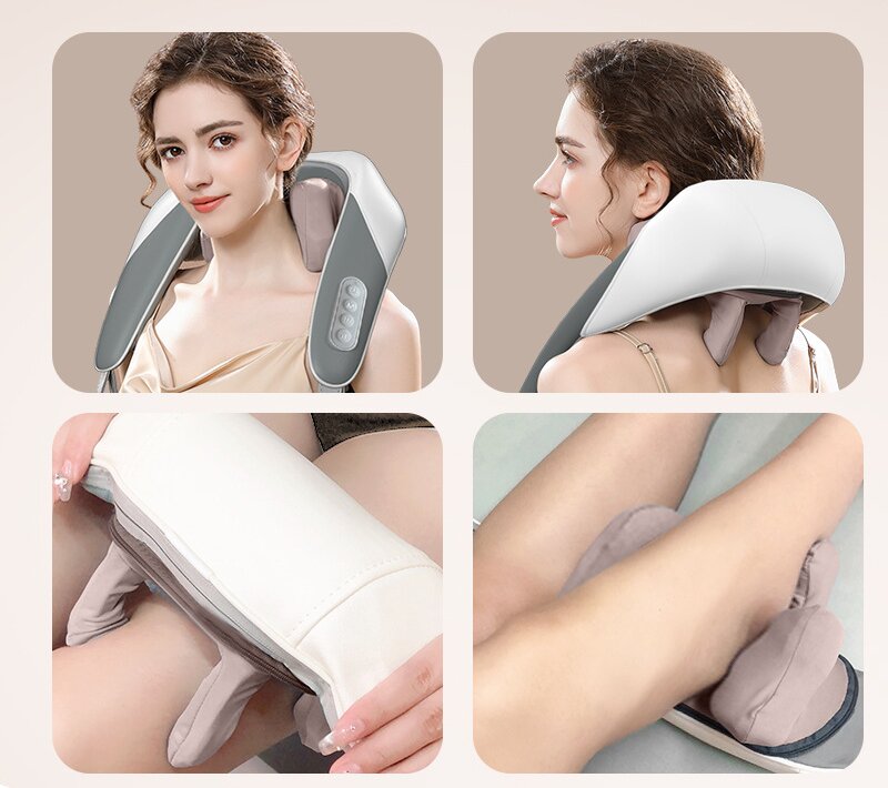 Grey Portable Shiatsu Neck and Shoulder Massager with Heat | Rechargeable 2000mAh Battery